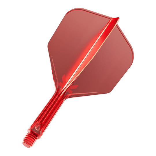Target K-Flex No6 Flight System - Red Das Bild zeigt einen roten Dartflug mit integriertem Schaft. Der Dartflug hat eine glänzende Oberfläche und ist aus Kunststoff gefertigt.