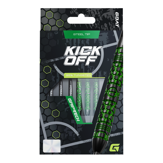 Das Foto zeigt die GOAT Kick-Off Steeldarts. Dieses Dart-Set zeichnet sich durch eine ansprechende Optik und Funktionalität aus.