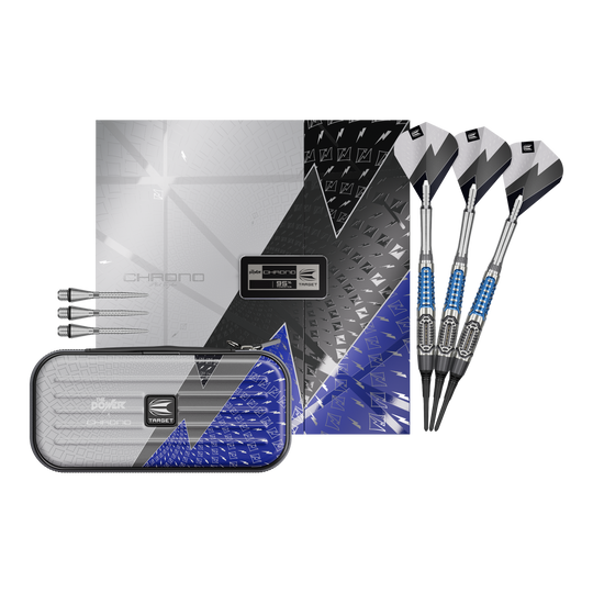 Target Phil Taylor Power X Chrono soft darts Hier sieht man die Target Phil Taylor Power X Chrono Softdarts. Die Softdarts sind vollständig dargestellt und zeigen das gesamte Set.