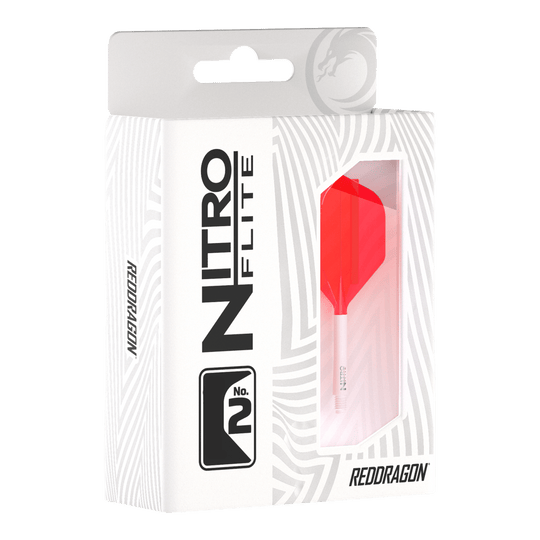 Red Dragon Nitroflite - White Shaft Red No2 Flights Das Bild stellt das Red Dragon Nitroflite Set mit weißen Schäften und roten Flights der Größe No2 dar. Das Zubehör unterstützt ein stabiles und genaues Wurferlebnis.