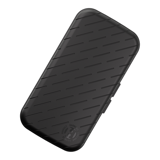 Harrows Slimcase Dart Case Dies ist ein schlankes, schwarzes Etui mit schrägen Linien auf der Oberfläche. In der Ecke befindet sich ein rundes Harrows-Logo.