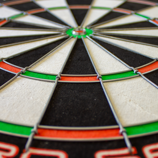 1602_Winmau_Pro_SFB_Dartboard_4 Frontalansicht des Winmau Pro SFB Dartboards. Die Spielfläche zeigt alle Nummern und Sektoren klar.