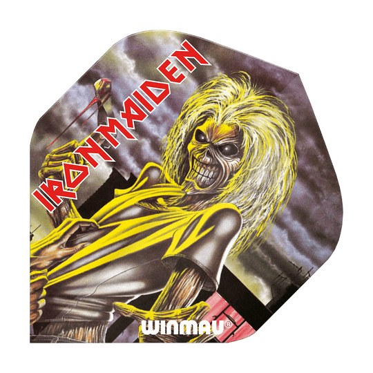 6905-223_Winmau_Rockstar_Legends_Iron_Maiden_Killers_Standard_Flights_1 Das Bild zeigt ein Winmau Rockstar Legends Iron Maiden Killers Standard Dart-Flügel. Auf dem Flight ist das bekannte Iron Maiden Maskottchen "Eddie" mit gelben Haaren und gruseligem Aussehen abgebildet.