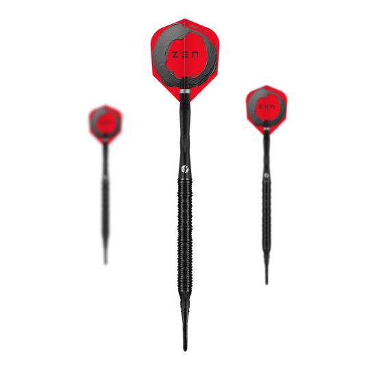 Shot ZEN Straight Softdarts - 20g Das Bild zeigt ein Set der Shot ZEN Straight Softdarts - 20g. Das Set ist komplett für den Dartgebrauch ausgelegt.