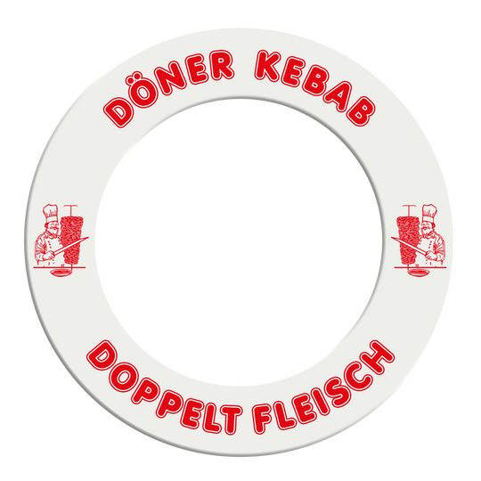 Abgebildet ist das McDart Dartboard Surround Döner mit Wunschtext. Das Bild zeigt das Produkt in Detailansicht.