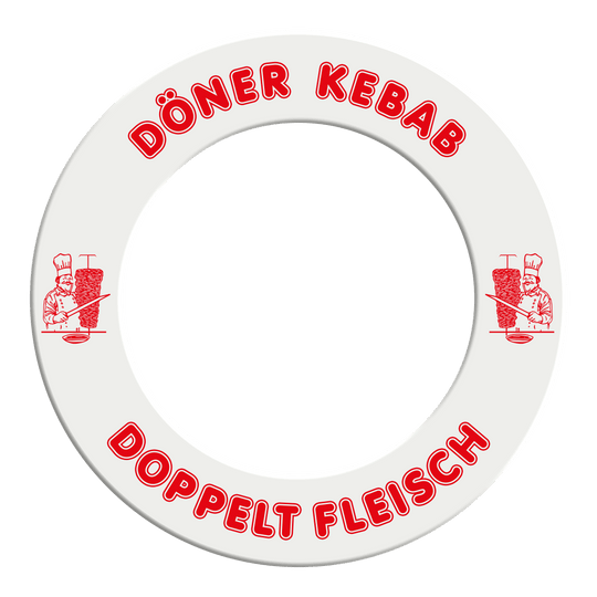 McDart Döner Kebab Dartboard Surround - With Custom Text Abgebildet ist das McDart Dartboard Surround Döner mit Wunschtext. Das Bild zeigt das Produkt in Detailansicht.