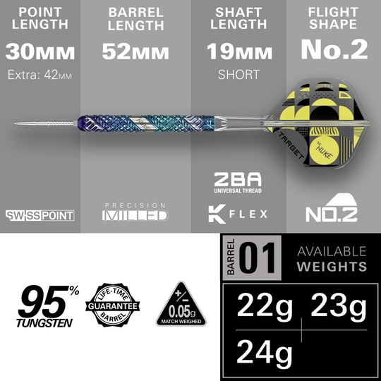 Zu sehen sind die Target Luke Littler Edge Swiss Point Steeldarts. Diese Darts sind für Präzision und Leistung beim Spiel konzipiert.
