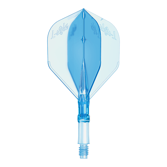 Abgebildet ist ein L-Style L-System Flight in klarer blauer Farbe, Größe Small. Es ist ein Ersatz-Flight für Dartpfeile.