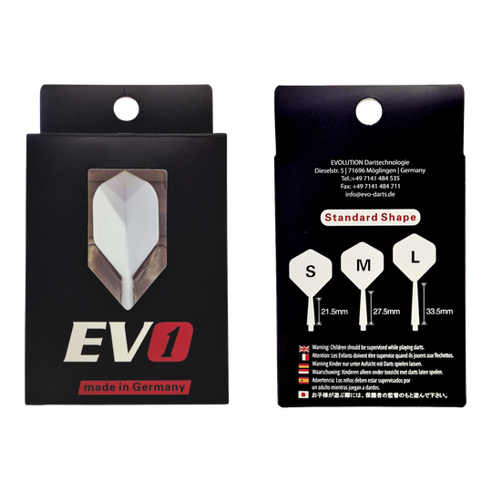 Evolution EVO1 Flight Shaft System - White Abgebildet ist das Evolution EVO1 Flight-Shaft-System in der Farbe Weiß. Der Artikel eignet sich als hochwertiges Dartzubehör.