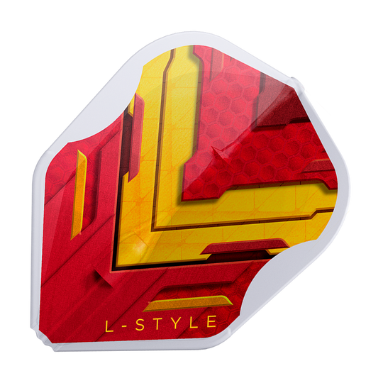 L-Style V-Series V1 Type A Spain Clear White L3EZ Flights Dies ist ein L-Style V-Series V1 Type A Spain Clear White L3EZ Flight. Das Design ist rot und gelb mit einem weißen Rand und der Aufschrift "L-STYLE".