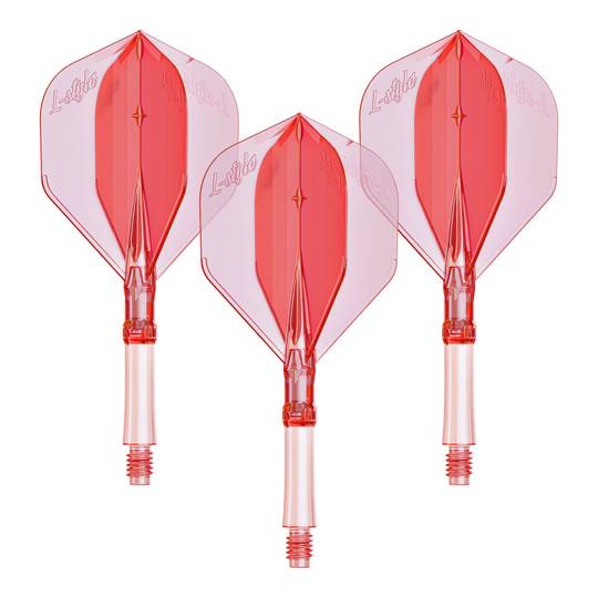 L-Style L-System Flights - Clear Red Das Bild zeigt ein Set L-Style L-System Flights in klarrot, kleine Größe 190. Das Produkt wird als Dartzubehör verwendet.