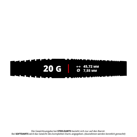 Red Dragon Recon Torpedo Soft Darts - 20g Auf dem Bild sind Red Dragon Recon Torpedo Softdarts mit einem Gewicht von 20g zu erkennen. Die Darts sind schlank und haben ein modernes Design.