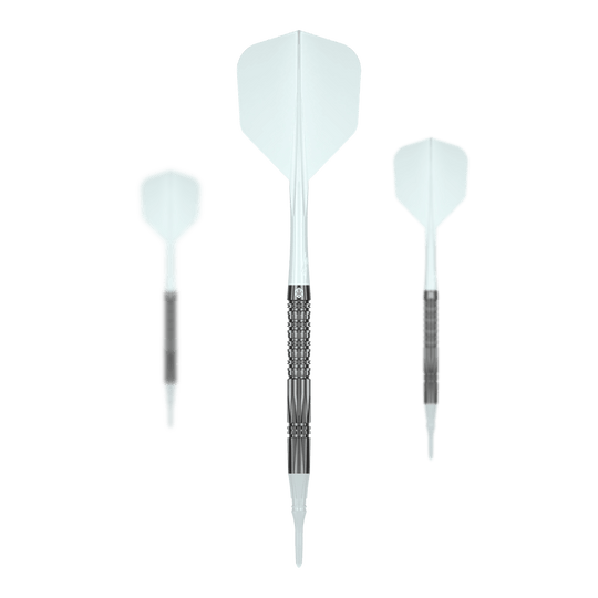 Caliburn Prisma P2 soft darts - 20g Das Bild zeigt die Caliburn Prisma P2 Softdarts - 20g. Zu sehen ist ein Set von modernen Softdarts.