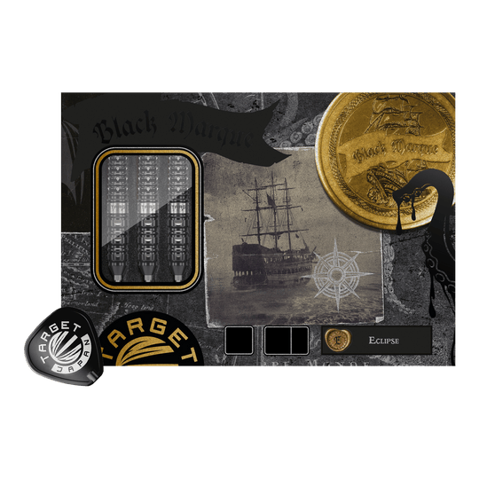 Target Japan Black Marque Eclipse Swiss Point Steeldarts - 23g Auf diesem Bild sieht man die Target Japan Black Marque Eclipse Swiss Point Steeldarts - 23g. Das Design der Darts ist modern und funktional.