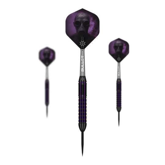 Bullet Toxic Brass Steel Darts - 23g Das Bild zeigt das Set Bullet Toxic Brass Steeldarts - 23g. Das Set enthält mehrere Steeldart-Pfeile aus Messing.