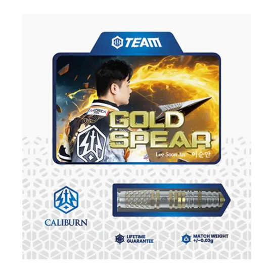 Caliburn Players Darts Lee Soon An Gold Spear Steeldarts - 23g Abgebildet sind die Caliburn Players Darts Lee Soon An Gold Spear Steeldarts, 23g. Diese Darts zeichnen sich durch eine goldfarbene Optik aus.
