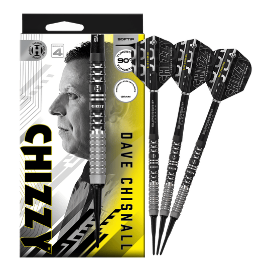 Harrow's Dave Chisnall Chizzy Series 4 soft darts Hier sieht man die Harrows Dave Chisnall Chizzy Series 4 Softdarts. Sie sind ideal für Softdart-Spieler.