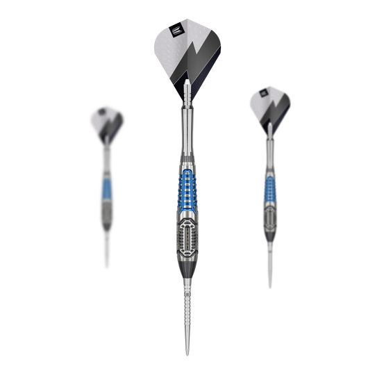 Target Phil Taylor Power X Chrono Swiss Points steel darts Das Bild zeigt die Target Phil Taylor Power X Chrono Swiss Points Steeldarts. Gezeigt wird ein Satz Darts mit spezieller Gestaltung.