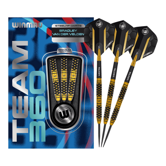 Zu sehen ist ein Winmau Team 360 Bradley Van Der Velden Steeldarts - 22g. Das Bild vermittelt einen vollständigen Eindruck des Dartprodukts.