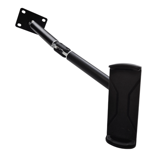 McDart TABFlex tablet wall mount with flexible arm Die Abbildung zeigt die McDart TABFlex Tablet-Wandhalterung mit flexiblem Arm. Diese Halterung ist schwarz und lässt sich an der Wand befestigen, um ein Tablet sicher zu halten.