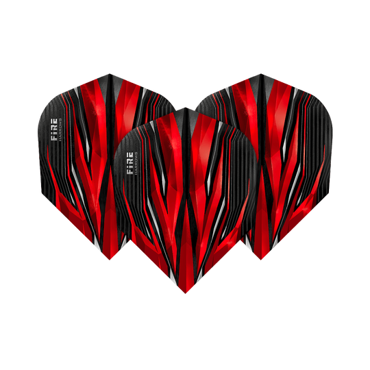 HR1_Harrows_Fire_Red_Standard_Flights_1YMsUHvlkPnKp9 Das Bild zeigt drei Harrows Fire Red Standard Flights. Die Flights haben ein auffälliges, rot-schwarzes Design mit weißen Akzenten.