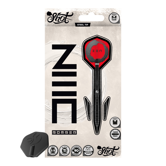 Shot ZEN Bomber Turbo Point steel darts Abgebildet ist das Produkt Shot ZEN Bomber Turbo Point Steeldarts. Dieser Dartpfeil wird für das Steeldartspiel verwendet.