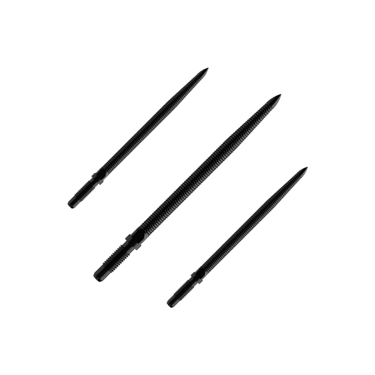 Abgebildet ist ein Set von Dartspitzen mit MicroGrip und schwarzer Farbe. Der Dateiname lautet BU57704_BullsNL_Convertible_Points_MicroGrip_Schwarz_32mm_1Set.