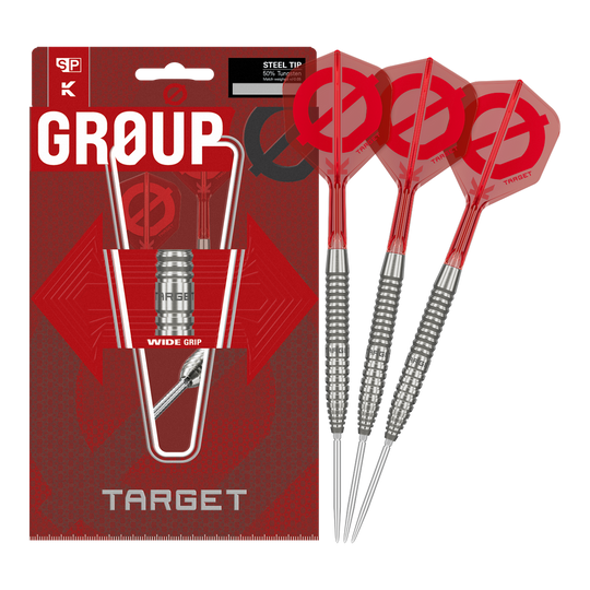 Target Group O 02 Swiss Points Steel Darts Das Bild zeigt die Target Group O 02 Swiss Points Steeldarts. Das Set ist in voller Länge abgebildet.
