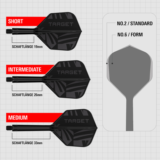 Target K-Flex Black No2 Standard Flights Das Bild zeigt die Target K-Flex Black No6 Flights. Es sind schwarze Dartflights für Dartpfeile.