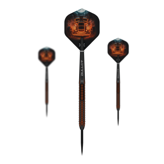 Bullet Hotrod Steel Darts Auf dem Bild sind Bullet Hotrod Steeldarts zu sehen. Die Steeldarts wurden für Präzision und Leistung im Dartspiel entwickelt.