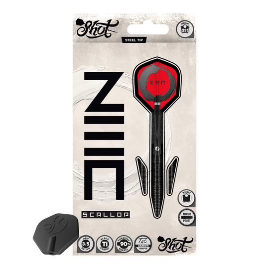 Shot ZEN Scallop Turbo Point Steeldarts - 23g Dieses Bild zeigt die Shot ZEN Scallop Turbo Point Steeldarts - 23g aus einer weiteren Ansicht. Die Darts zeichnen sich durch hochwertige Verarbeitung aus.