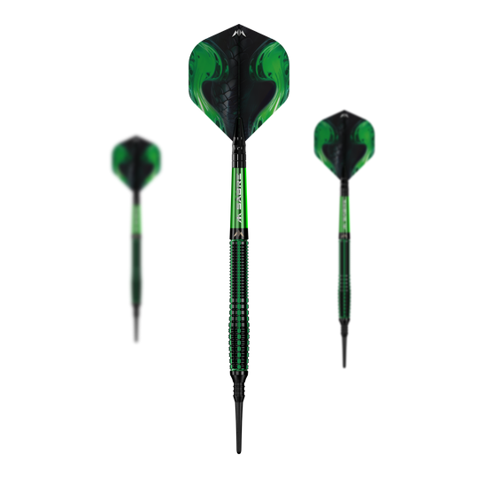 Mission Venom Softdarts - 20g Mehrere Mission Venom Softdarts - 20g liegen als Set nebeneinander. Die Materialien erscheinen hochwertig.