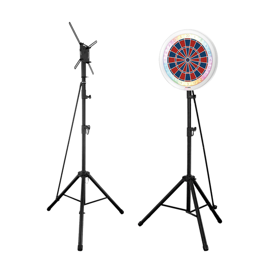 Auf dem Foto sieht man das GranBoard 132 Elektronisches Dartboard mit Hybrid Pro Dartboardständer. Diese Kombination eignet sich ideal für Dartspieler zu Hause.