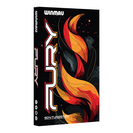 Abgebildet sind die Winmau Fury Steeldarts mit 22g Gewicht. Diese Darts eignen sich ideal für präzises Werfen.