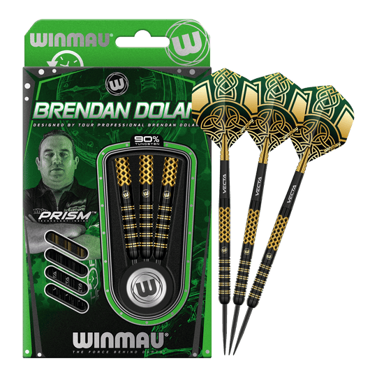 Winmau Brendan Dolan Signature Series Steeldarts werden präsentiert. Das Produkt bietet professionelle Qualität für Dartspieler.
