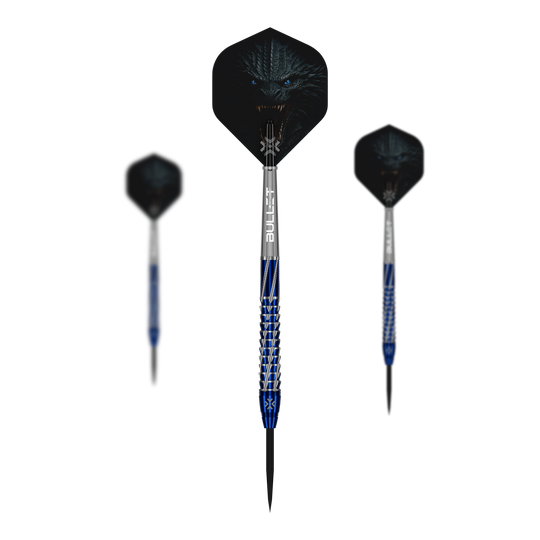 Bullet Hydra steel darts Das Bild zeigt die Bullet Hydra Steeldarts. Ein Set präziser Steeldarts für den Dartsport.