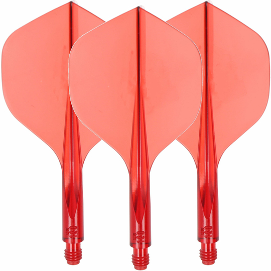 Condor Axe 120 Flight-System Clear Red - Standard Das Bild zeigt drei rote Dart-Flights mit integriertem Schaft. Sie sind durchsichtig und haben die Standardform des Condor Axe 120 Flight-Systems.