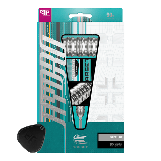 Target Hydro 02 Swiss Point steel darts Das Bild zeigt die Target Hydro 02 Swiss Point Steeldarts. Der Fokus liegt auf dem Design und der Verarbeitung der Darts.