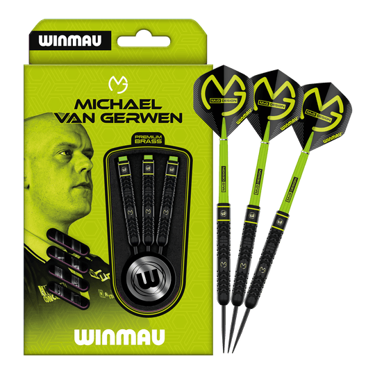 Winmau Michael Van Gerwen steel darts - 21 g Zu sehen ist das Set Winmau Michael Van Gerwen Steeldarts mit 21 g. Diese Darts sind optimal zum Steeldart-Spielen geeignet.