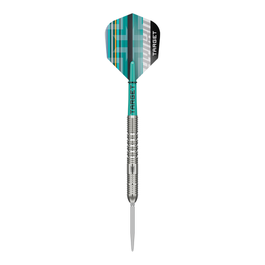 Zu sehen ist das Produkt Target Hydro 01 Swiss Point Steeldarts. Diese Steeldarts sind für Präzisionswürfe bekannt.
