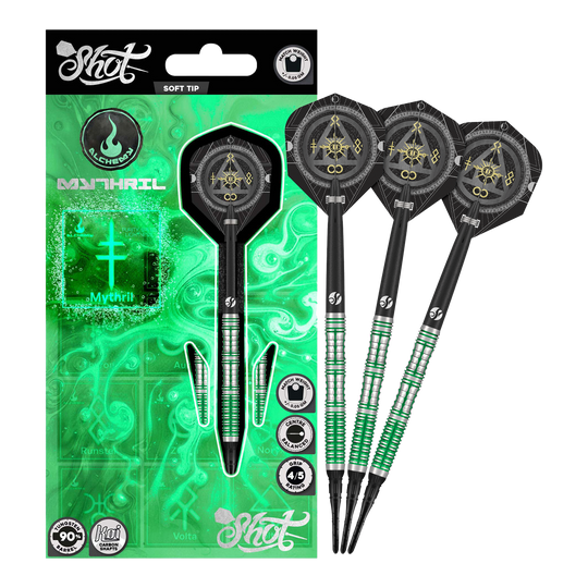 Shot Alchemy Mythril Soft Darts - 20g Abgebildet sind die Shot Alchemy Mythril Softdarts - 20g in voller Ansicht. Das Produkt wird komplett dargestellt.