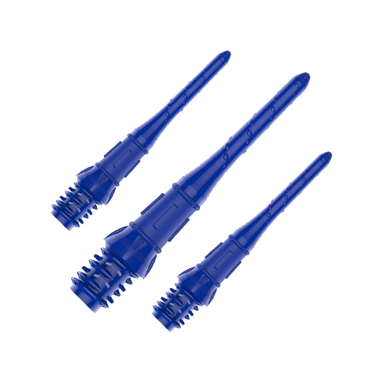 Premium Lippoints (30er Pack) - Spitzen Auf dem Bild sind drei blaue Dartspitzen zu sehen. Sie liegen parallel nebeneinander und sind aus Kunststoff gefertigt.