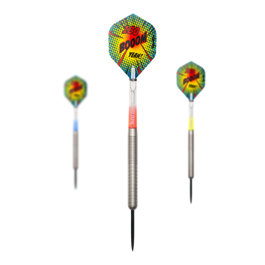 Dieses Bild zeigt die Karella Comic Line CL-1 Steeldarts mit einem Gewicht von 22g. Die Steeldarts sind für Dartsport-Enthusiasten geeignet.