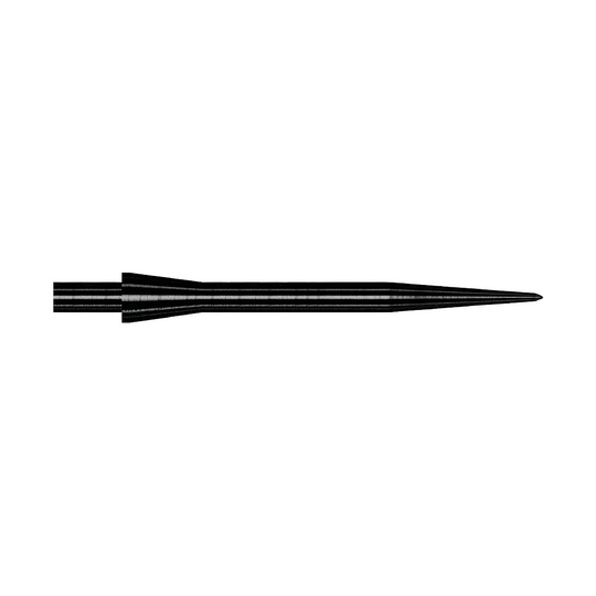 Winmau Velocity Black steel dart tips - 30mm Das Bild zeigt eine schwarze Steeldartspitze des Modells Winmau Velocity mit einer Länge von 30 mm. Die Spitze ist schmal, gerade und aus Metall gefertigt.