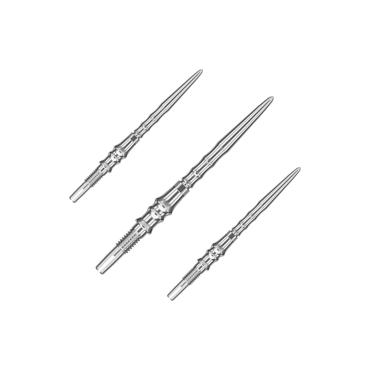 Target Japan Premium Swiss Point Dart Tips - Silver Ein Set silberner SwissPoint-Dartspitzen mit einer Länge von 30 mm ist abgebildet. Die Dartspitzen sind für den Einsatz mit Target Japan Premium geeignet.