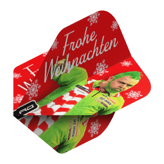 Das Bild zeigt die Red Dragon Peter Wright Grinch Standard Weihnachtsflights. Diese Flights sind für Darts im Weihnachtsdesign geeignet.