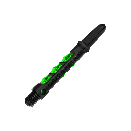 HR423_Harrows_Carbon_ST_Shafts_Gr-n_40mm_2 Das Bild zeigt einen Harrows Carbon ST Shaft in der Farbe Grün. Der Schaft hat ein modernes Design mit grünen Akzenten und schwarzem Schriftzug.