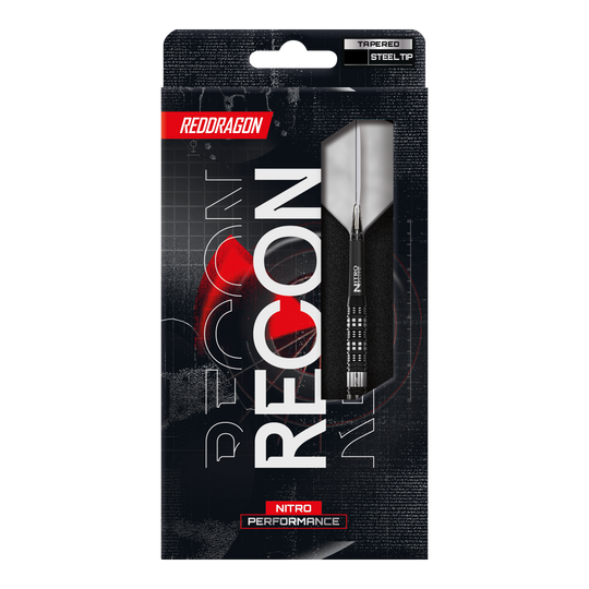 Red Dragon Recon Tapered Steel Darts Red Dragon Recon Tapered Steeldarts. Hier sieht man das Design der konisch zulaufenden Steeldarts.