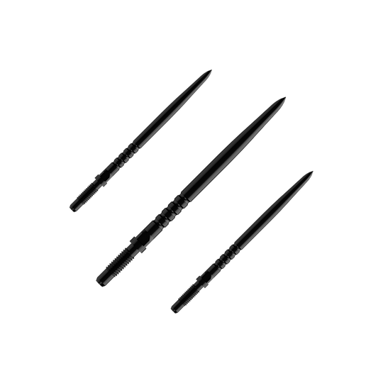 Bulls NL Convertible Point Dart Tips - Ringed Grip - Black Das Bild zeigt eine Verpackung mit mehreren Dartspitzen. Es sind BullsNL Convertible Points mit Ringed Grip in Schwarz, 32mm im 1er Set abgebildet.