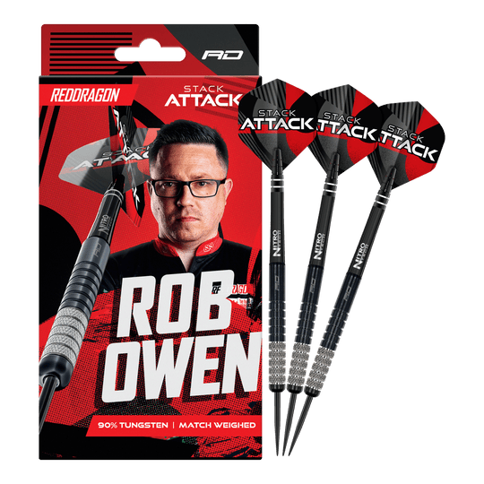 Red Dragon Rob Owen Stack Attack Steeldarts - 22g Red Dragon Rob Owen Stack Attack Steeldarts - 22g ist ein Set hochqualitativer Dartpfeile in 22 Gramm. Das Produkt bietet Präzision und ist für Turniere geeignet.